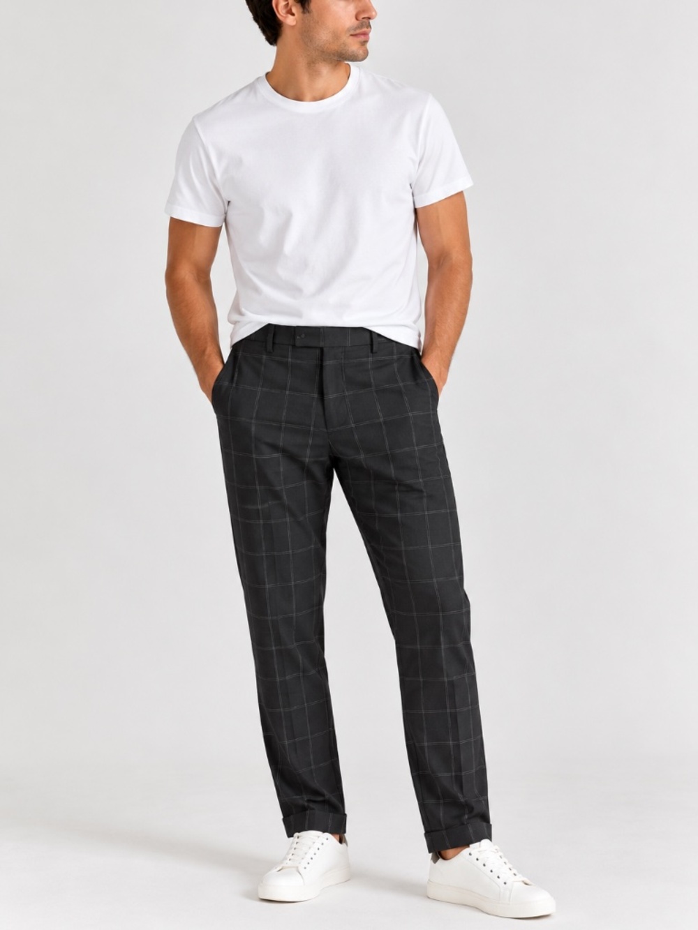 NWOT H&M Men’s Black Windowpane Plaid Dress Pants Size 34